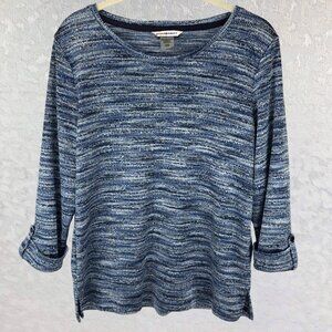Allison Daley Lustrous Blue Scoop Neck Sweater with Roll Tab Sleeves Size M
